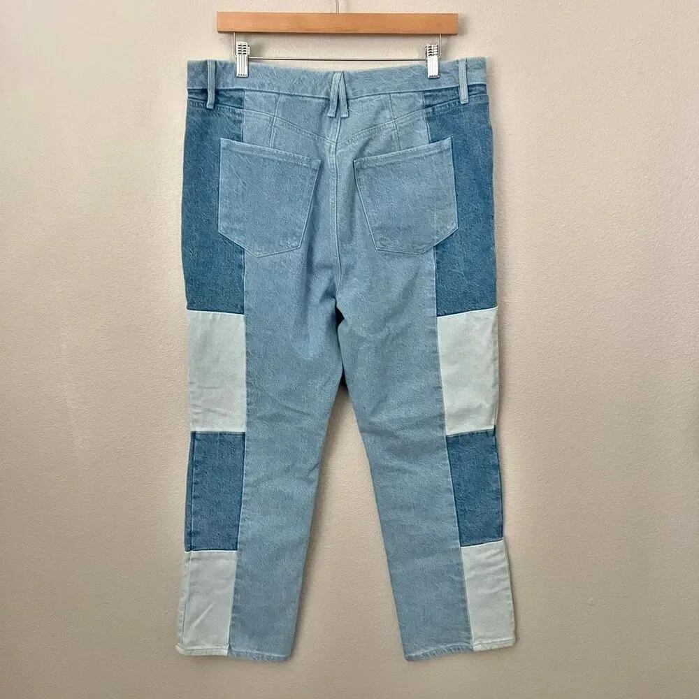 GOOD AMERICAN | Good Icon Patchwork High Waist Jeans Cropped Straight Denim | 14 - Picture 5 of 9